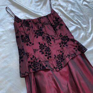 Vintage 1990s Red Velvet Corset Bustle Rosette Gothic Prom Gown Large Whimsygoth